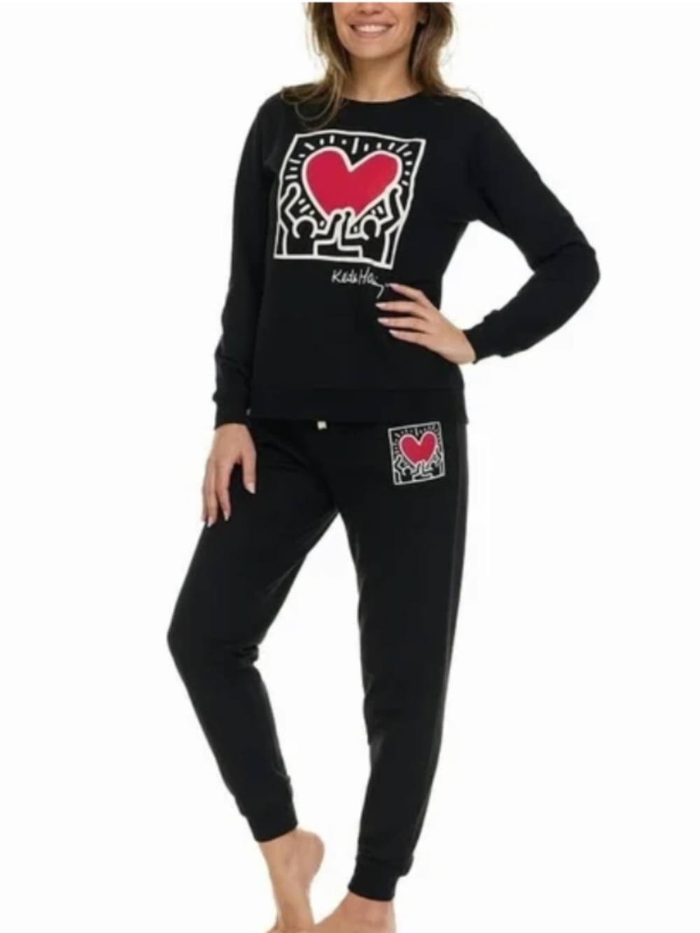 Keith Haring Womens Two Piece Super Soft Luxurious Fleece Lounge Pajama Set XS - Picture 1 of 4